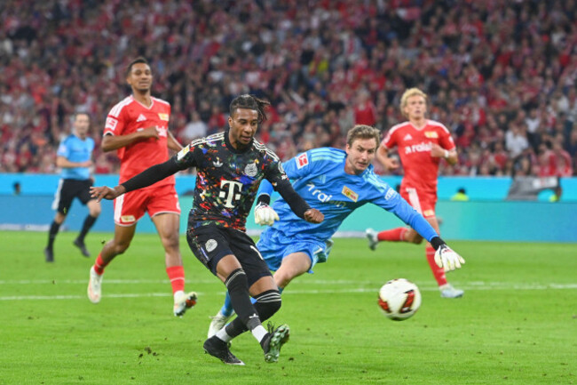 goal-goal-michael-olise-fc-bayern-munich-to-7-0-action-shot-on-goal-against-goalkeeper-goalkeeper-frederik-roennow-1-union-berlin-soccer-1-bundesliga-bundesliga-season-20262027-4th-matc
