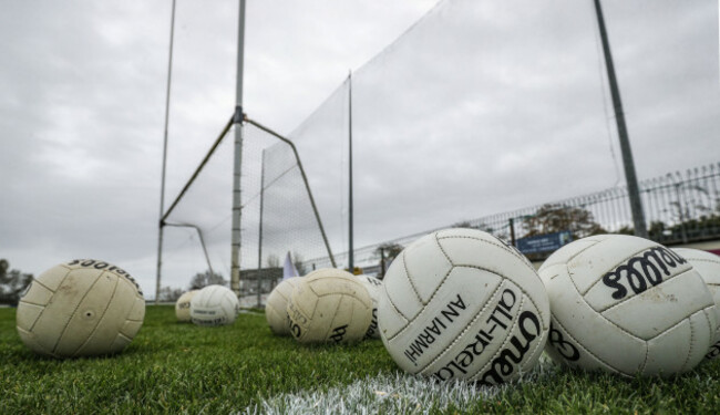 a-general-view-footballs-at-st-conleths-gaa-park