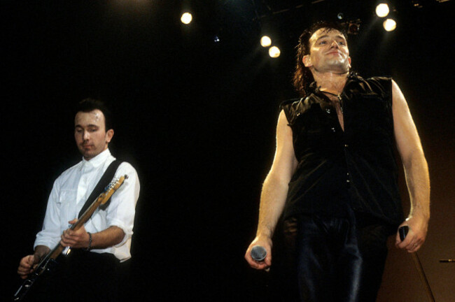 the-edge-and-bono-from-u2-live-at-a-concert-on-the-the-unforgettable-fire-tour-at-wembley-arena-london-11141984-usage-worldwide
