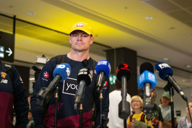 melbourne-australia-23rd-sep-2026-brisbane-lions-midfielder-lachie-neale-speaks-to-media-at-melbourne-airport-wednesday-september-23-2026-the-brisbane-lions-afl-team-arrives-in-melbourne-ahead