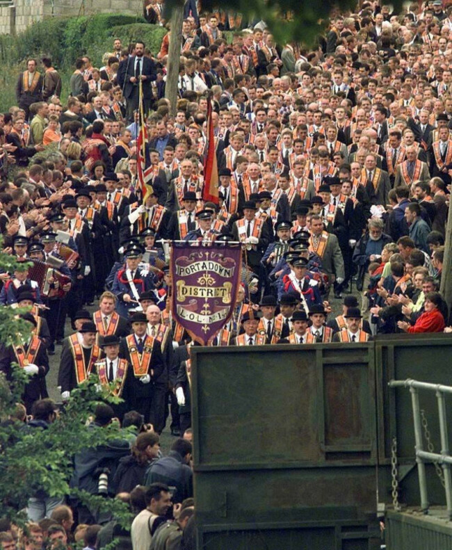 file-photo-dated-050798-of-members-of-the-portadown-lodge-of-the-orange-order-marching-from-drumcree-church-to-the-roadblock-which-prevents-them-completing-their-march-down-the-nationalist-garvaghy