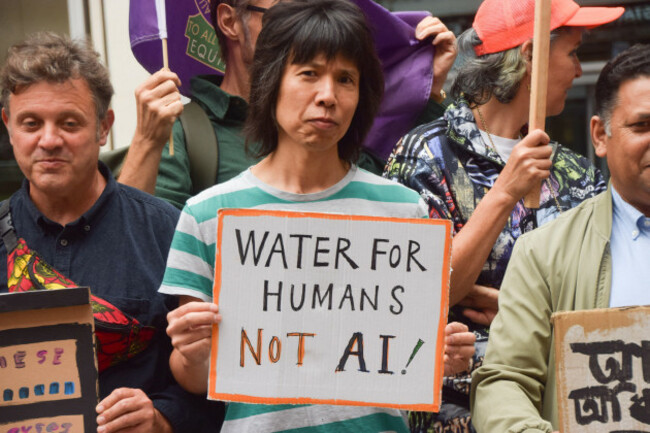 london-uk-04th-sep-2026-a-protester-holds-a-water-for-humans-not-ai-placard-during-the-homes-not-data-centres-demonstration-protesters-gathered-outside-the-ministry-of-housing-calling-on-the