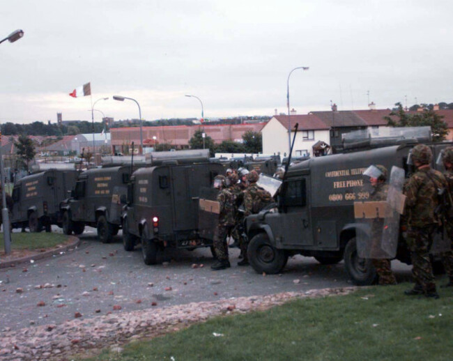 file-photo-dated-060797-of-soldiers-and-their-armoured-vehicles-on-the-garvaghy-road-in-drumcree-after-the-announcement-of-the-ruc-chief-constables-decision-to-allow-the-orange-parade-to-go-ahead