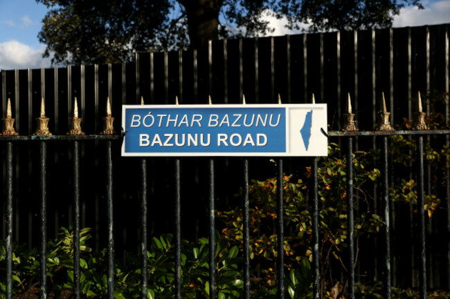 a-view-of-a-sign-reading-bazunu-road-ahead-of-the-game