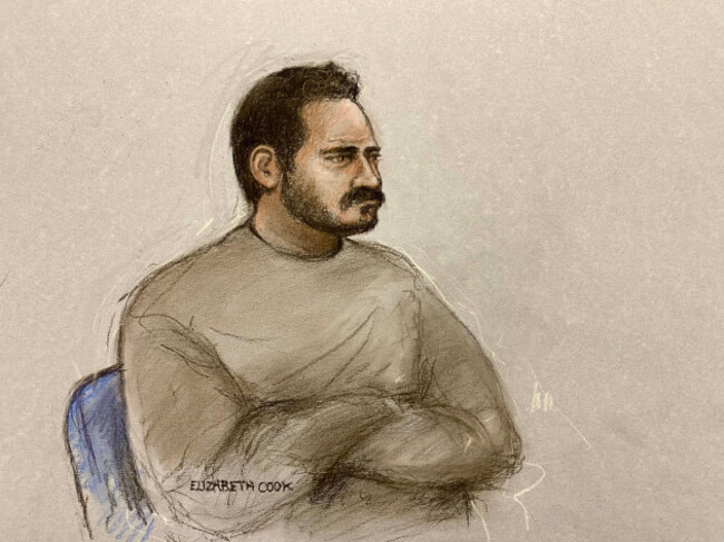 court-artist-sketch-by-elizabeth-cook-of-joshua-kerry-28-appearing-at-westminster-magistrates-court-in-london-charged-with-the-murder-of-mp-ann-widdecombe-the-former-tory-minister-and-reform-uk-sp