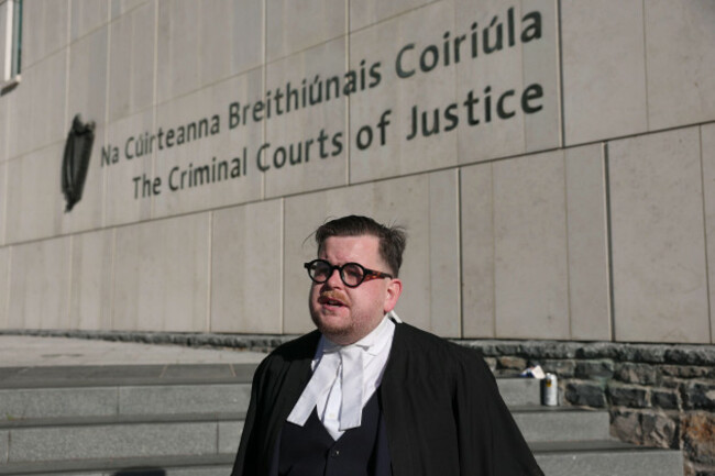luke-ohiggins-joins-criminal-defence-solicitors-staging-a-protest-over-legal-aid-reforms-on-the-first-day-of-the-new-legal-term-outside-central-criminal-court-in-dublin-picture-date-monday-october