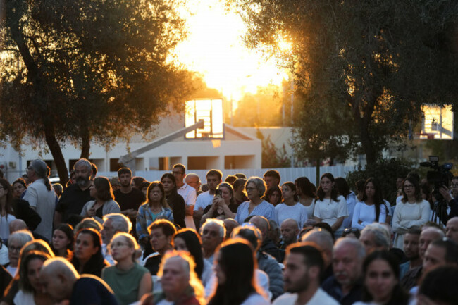 people-attend-a-memorial-service-marking-the-third-anniversary-of-the-oct-7-2023-hamas-cross-border-attack-on-israel-in-kibbutz-kfar-aza-southern-israel-where-many-community-members-were-killed
