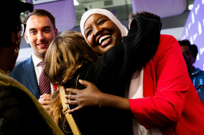 camden-council-leader-sagal-abdi-wali-after-being-declared-the-winner-of-the-holborn-and-st-pancras-by-election-following-the-count-at-the-headquarters-of-camden-council-at-5-pancras-square-in-camden