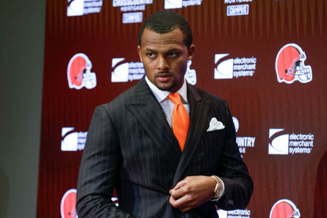 file-cleveland-browns-new-quarterback-deshaun-watson-enters-a-news-conference-at-the-nfl-football-teams-training-facility-on-march-25-2022-in-berea-ohio-two-of-the-women-accusing-quarterback-d